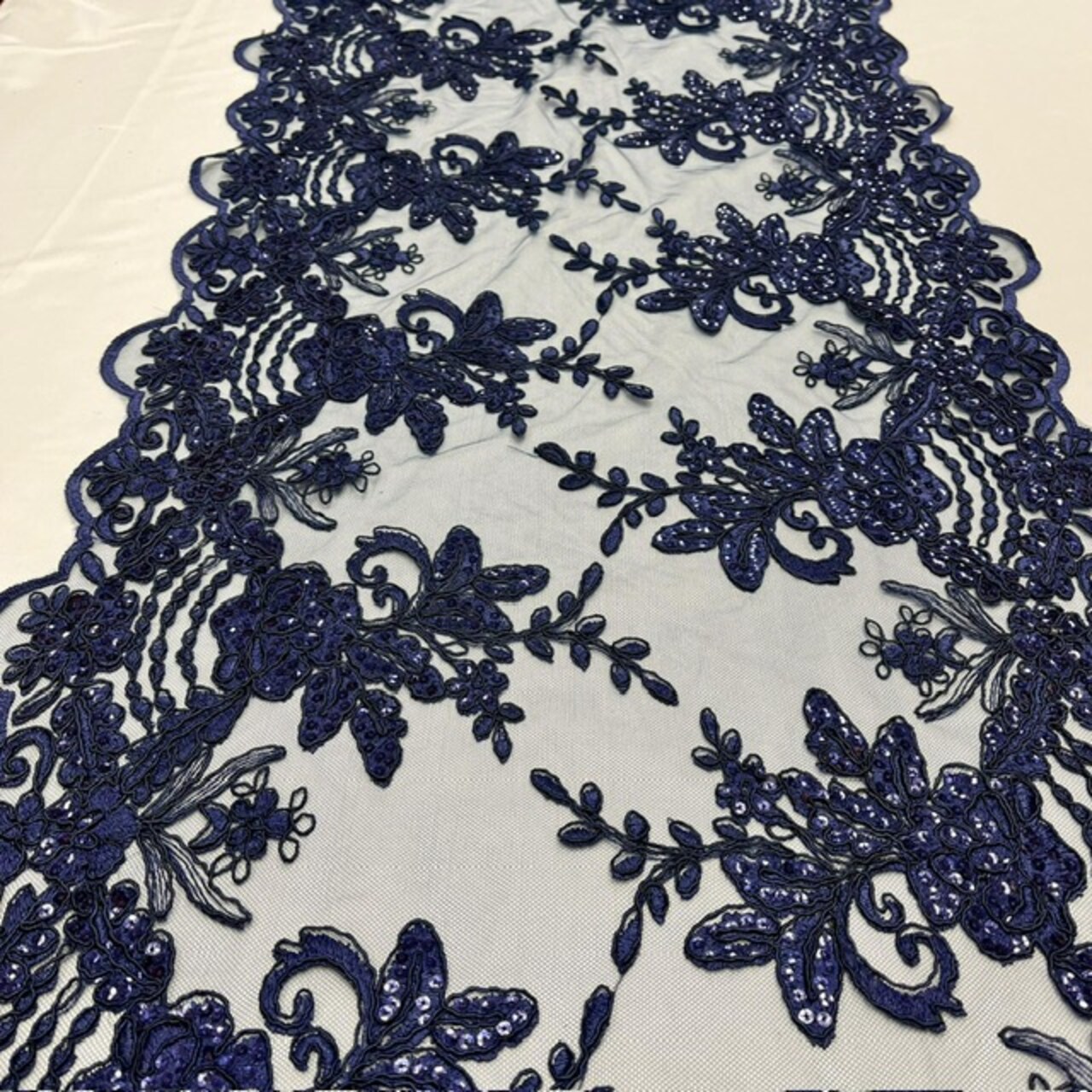 3 Yard Navy Sequin Lace Fabric Embroidered Mesh 100% Polyester Perfect for Dresses, Gowns, and Veils